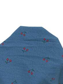 CottageSlumber Plus Size Cherry Printed Pajama Sleepwear Set With Frill-Edged Open Front And Round Neckline - Blue - View 7