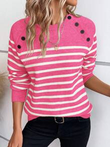 SHEIN LUNE Luźny, minimalistyczny sweter w paski z blokami kolorów i rękawami typu raglan, jesień/zima