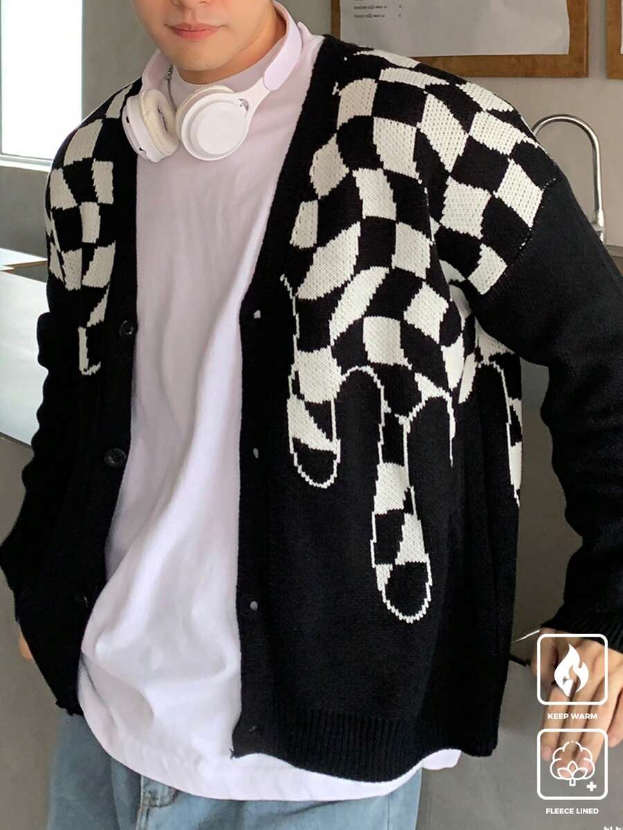 Claim Dot 秋冬男士休闲棋盘格图案开衫 - 彩色 - 查看 1