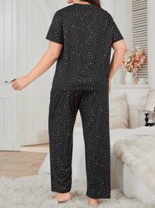 Rabbit Bow Decor Casual Sleepwear Set, Suitable For All Seasons, Plus Size