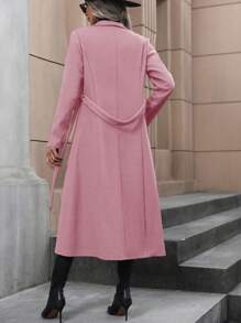 SHEIN Clasi Women's Solid Color Belted Long Sleeve Lapel Overcoat