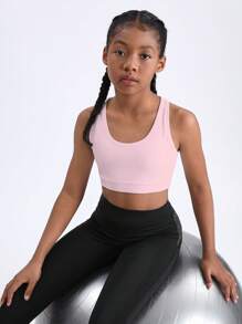 SHEIN Camiseta deportiva de tirantes para niñas preadolescentes, color rosa, para correr, hacer ejercicio y fitness - Rosa - Ver 4