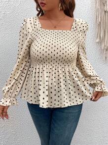 Calvaya 1 pieza Blusa retro minimalista de manga larga con estampado de lunares elegante