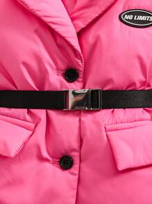 SHEIN Babygirl Autumn/Winter Adorable Fashionable Simple Warm Fleece Letter Print Mid-Length Jacket With Belt, Suitable For Outing, Cool Look