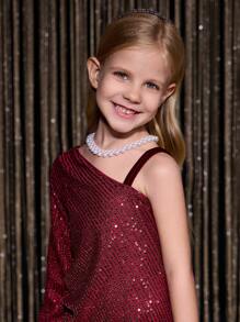 Modisches Partykleid für kleine Mädchen, Paillettenkleid aus Tüll, Prinzessinnenkleid für Kleine Mädchen im Winter, rotes glänzendes Plüschkleid - Rot - Übersicht 3