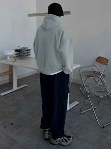 DAZY Men's Casual Letter Embroidered Drawstring Hooded Sweatshirt, Autumn - Green - View 2