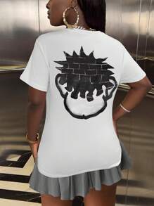 SHEIN Women's Cartoon Character Printed Short Sleeve Loose Fit T-Shirt,Graphic Tee Graphic Tees Women Tops - White - View 2