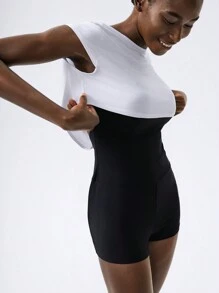 VARSITIE Black And White Hollow Tights Women Sports Jumpsuit