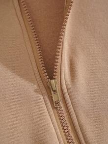 INAWLY 拉链抽绳保暖连帽衫 秋季卫衣 - 卡其色 - 查看 6