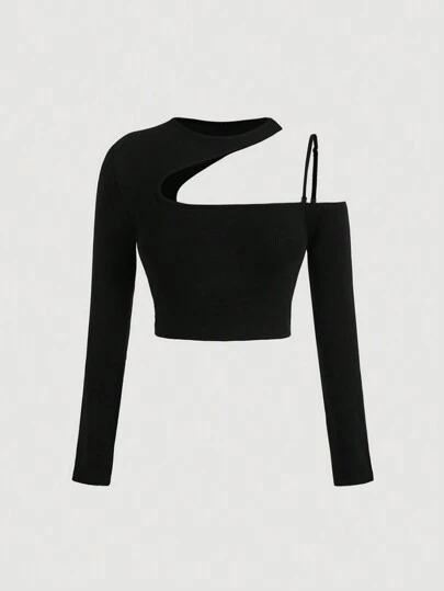 SHEIN MOD 大尺碼女款剪裁長袖 T 卹