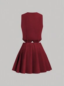 SHEIN MOD 大码前扣背心和百褶裙（不含衬衫）