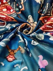 SHEIN Clasi 女士圆领长袖全印花简约休闲长裙女装 - 藍色 - 查看 6