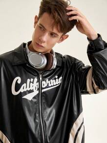 青少年男孩休闲酷山印花舒适长袖连帽羊毛夹克 - 黑色 - 查看 8