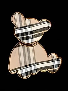 Maweii Bộ đồ liền thân dài tay in hình gấu bông hoạt hình kẻ caro cỡ lớn cho nữ, trang phục thường ngày hai mảnh, mùa thu - màu đen - Xem 3