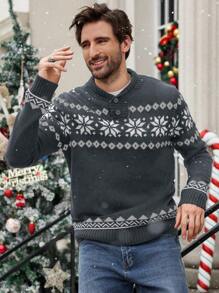 Manfinity Homme Men's Casual Everyday Christmas Pattern Knit Sweater, Autumn/Winter - Grey - View 4
