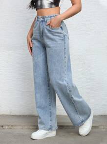 Pantalones vaqueros anchos y sueltos de mujer en azul claro lavado