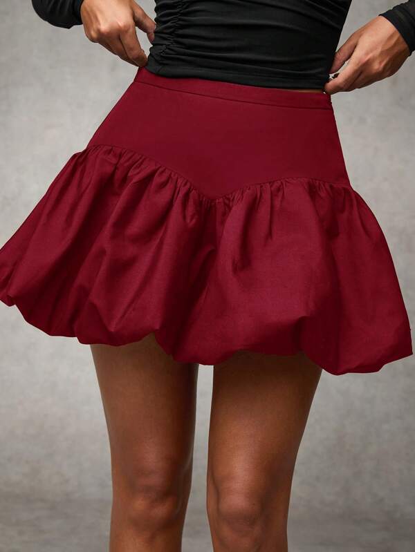 SHEIN BAE Women's Solid Color Pleated Casual Skirt Bubble Skirt Hollowed Costumes Thanksgiving Women Business Casual Women Winter Clothes Black Homecoming Skirt Cat Woman Costume Black Skirt Homecoming