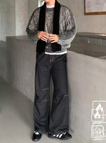 Manfinity Hypemode Jersey de punto casual con patrón geométrico para hombre, otoño/invierno