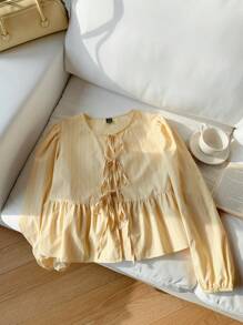 Comfortcana Áo sơ mi dệt sọc vàng cho nữ mùa thu - Màu vàng - Xem 6