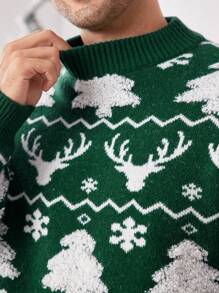 Manfinity VCAY Maglione casual da uomo con grafica di albero di Natale e cervo, collo equipaggio, spalle cadenti, maniche lunghe, stile colorato, adatto per abbinamenti natalizi in famiglia o per coppie, per vacanze e abbinamenti familiari - Verde Scuro - Visualizzare 4