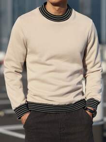 Manfinity Hypemode Men's Stripe Round Neck Long Sleeve Casual Pullover Sweatshirt, Autumn