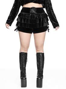 ROMWE Goth Pantalones cortos con falda de terciopelo estilo retro oscuro para el Día de San Valentín, con lazo en la cintura y forro, antideflagrantes, talla grande para mujeres