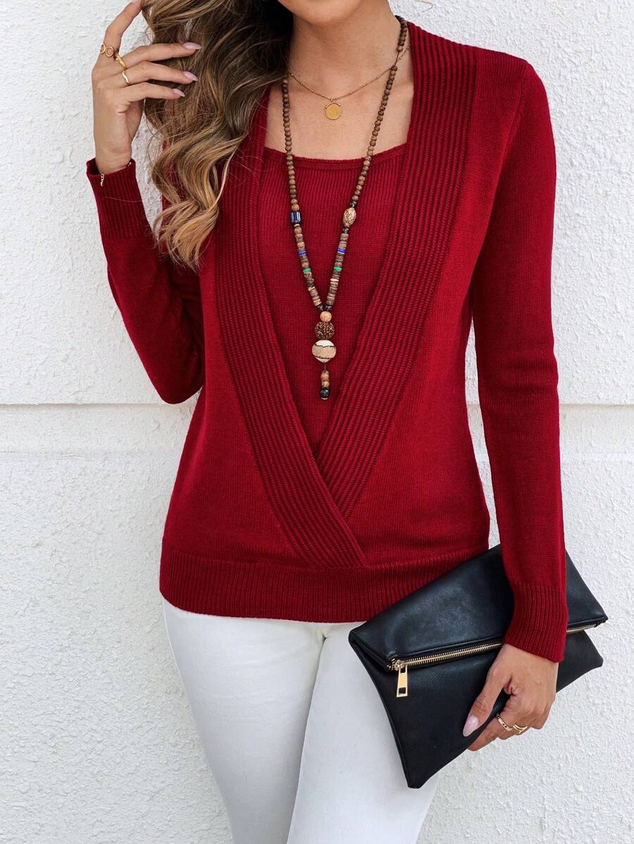 EMERY ROSE Christmas Women Clothes Red Sweater 2 In 1 Sweater - Burgundy - View 1