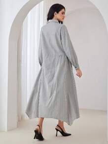 Al Najma Robe longue à manches longues, décontractée, à rayures, croisée sur le devant, ample et modeste, pour l'automne