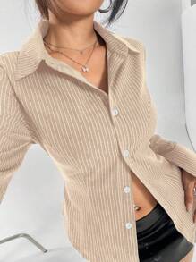 SHEIN Unity 女士休闲条纹长袖纽扣衬衫，秋季