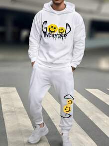 SHEIN TeenBoys 2 bộ quần áo thể thao thường ngày đường phố thoải mái đa năng ấm áp siêu tiết kiệm chi phí in chữ graffiti có mũ trùm đầu dệt kim quần nỉ bộ quần áo trở lại trường; trang phục mùa thu; quần áo bé trai tuổi teen; áo khoác mùa thu; trang phục mùa thu thu/đông - trắng - Xem 1