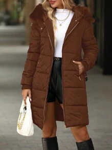 SHEIN Clasi 女士毛领收腰中长夹克