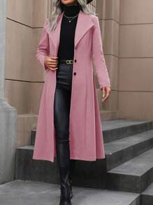 SHEIN Clasi Women's Solid Color Belted Long Sleeve Lapel Overcoat