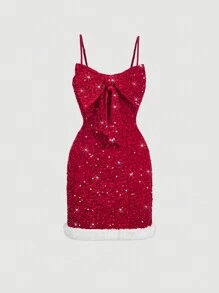 SHEIN MOD Váy đỏ đính sequin cho nữ, Váy dạ hội dự tiệc cocktail, Váy thanh lịch, Trang phục tặng quà cho phụ nữ, Năm mới, Váy dự tiệc Valentine, Váy đêm giao thừa, Năm mới, Quần áo Valentine cho phụ nữ, Váy ông già Noel, Váy đỏ - Đỏ - Xem 1