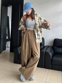 DAZY Women Autumn Drop Shoulder Long Sleeve Single-Breasted Casual Camo Hooded Denim Shirt,Fall Women Clothes Graphic Tee - Multicolor - View 3