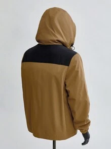 Manfinity VCAY Men's Woven Stylish Casual Young Colorblock Long Sleeve Jacket, For Fall Winter - Khaki - View 8