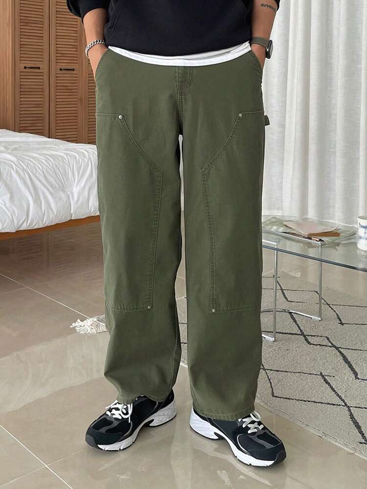 Solid Color Loose Fitting Casual Straight Leg Jeans For Men, Autumn