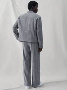 Manfinity VCAY 2 件套男士休闲梭织宽松长袖夹克和直筒裤，松紧腰，日常穿着 - 灰色 - 查看 2