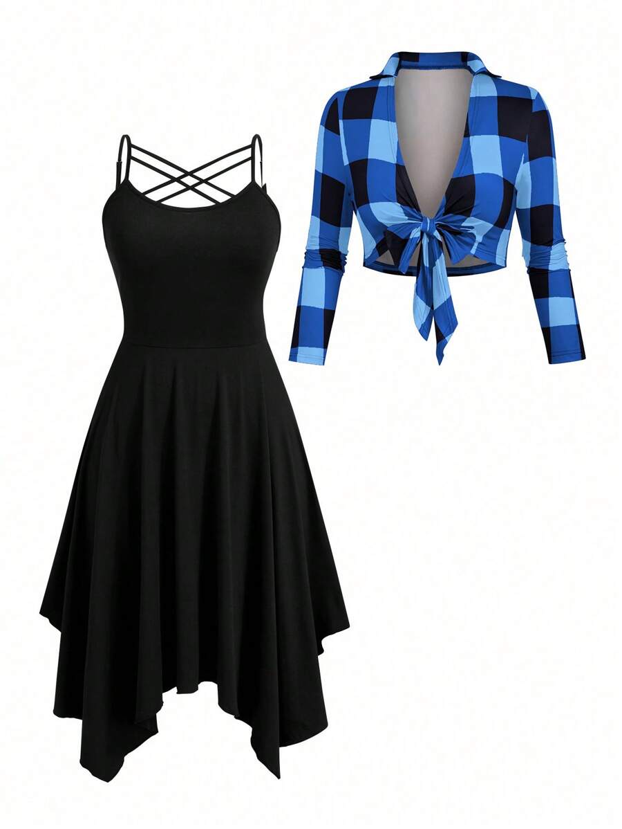 Sweetra Đầm suông hở vai màu trơn cỡ lớn đơn giản tối giản thường ngày - Màu xanh lam - Xem 1