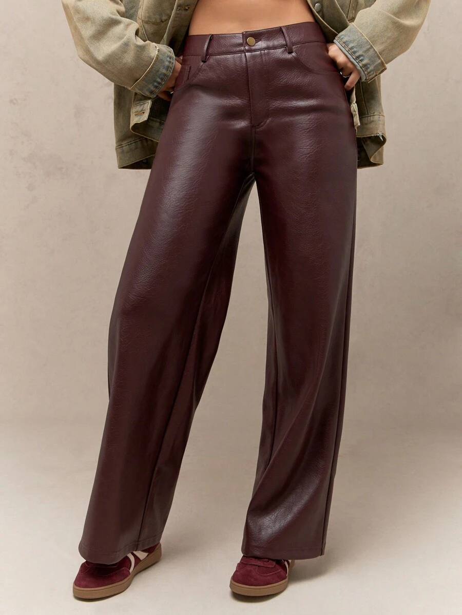 MISSGUIDED 阔腿仿皮裤 高腰阔腿裤 秋冬复古时尚宣言裤 复古灵感经典设计 圣诞节 - 紅色 - 查看 1