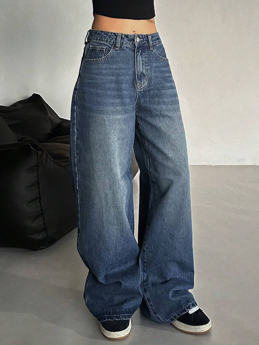 DAZY Quần Jeans Ống Thẳng Rộng, Thường Ngày Cho Nữ, Quần Jeans Rộng - Màu xanh lam - Xem 1