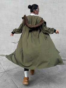 Flirla Plus Size Frayed Hem Button-Up Long Sleeve Jacket With Ribbed Cuffs