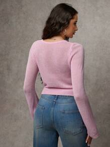 SHEIN BAE Women's Solid Color Single Breasted Cropped Casual Cardigan, Autumn