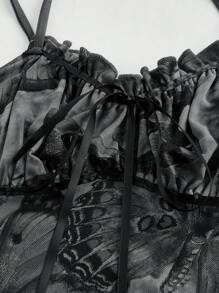 ROMWE Fairycore Women's Fashion Butterfly Print Frill Strap Tank Top, Summer - Black and White - View 3