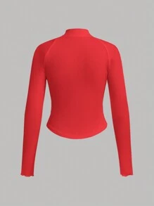 SHEIN Tween Girl Red Short Zip-Up Jacket, Spring/Autumn - Burgundy - View 2