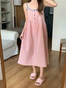 DAZY 撞色饰边细肩带正面纽扣开合简约休闲睡衣