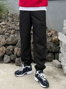 DAZY Pantalones cargo informales y versátiles de unicolor con cordón para hombre