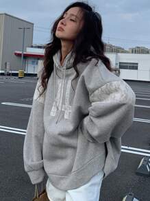 DAZY 新款秋季蕾丝刺绣字母宽松休闲女式运动衫 - 灰色 - 查看 10