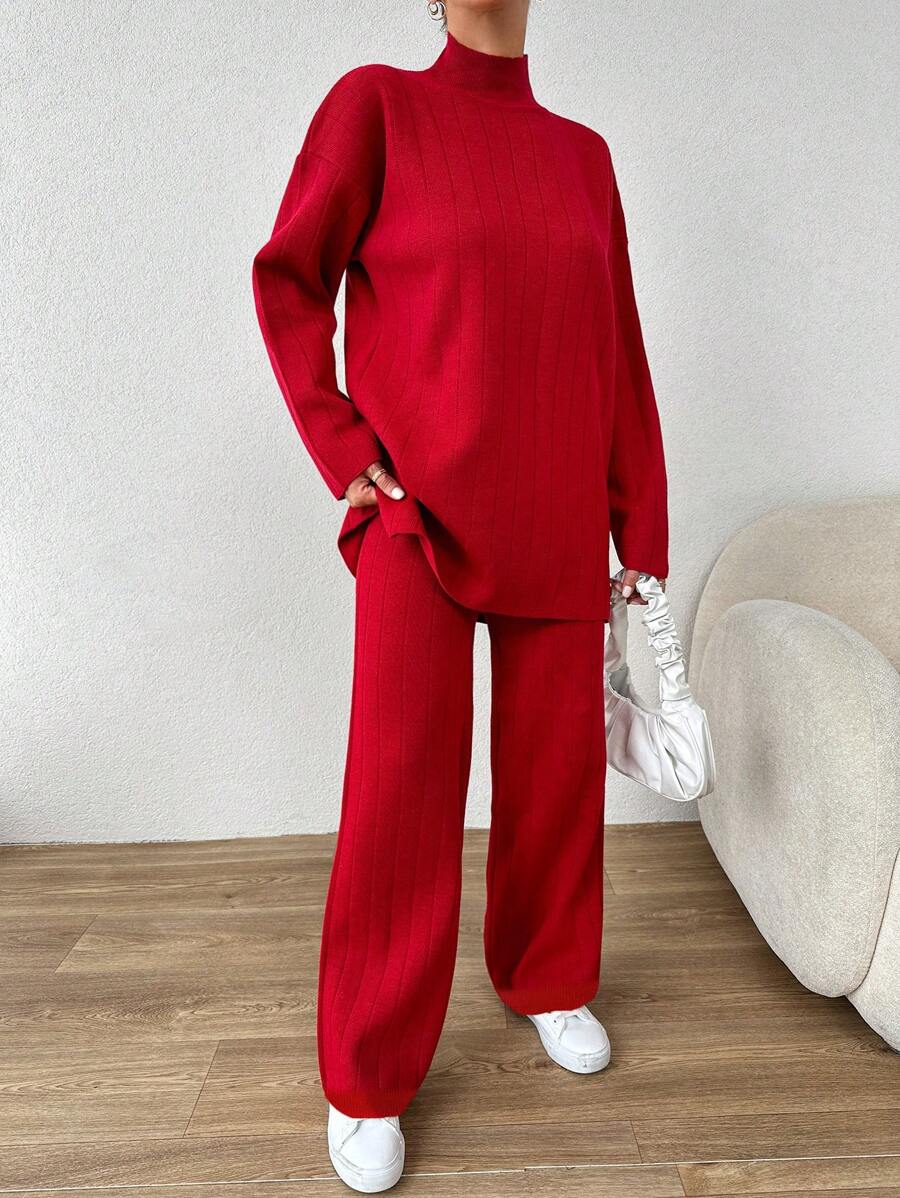 EURMUSE Mock Neck Drop Shoulder Sweater & Knit Pants