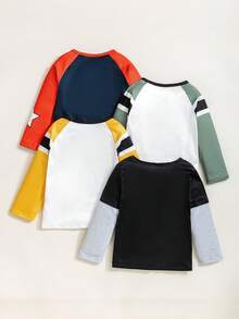 4 件套年轻男孩时尚休闲足球字母印花圆领长袖 T 恤，适合春秋季节 - 彩色 - 查看 2