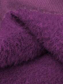 Calvaya Suéter de cuello alto casual de unicolor para mujer de talla grande, suéter de punto de otoño/invierno - Morado - Ver 4